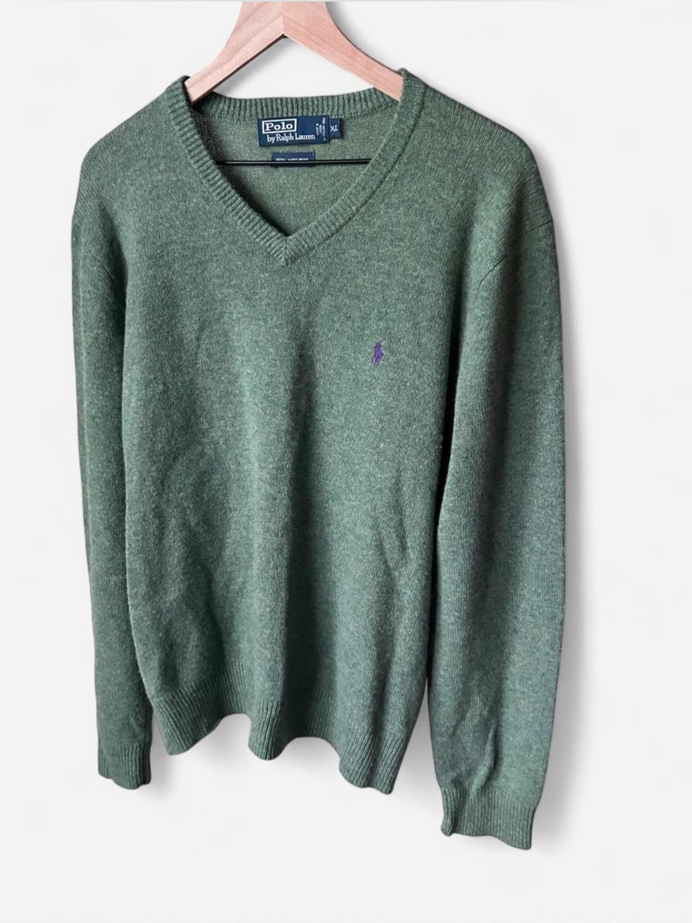 Lambswool Ralph Lauren Men's V-Neck Sweater in Green Business Professional Wool